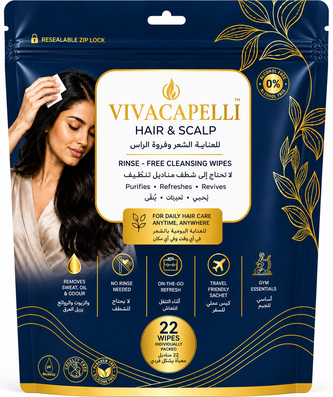 VivaCapelli Hair & Scalp Rinse-Free Cleansing Wipes - 22 Wipes Individually Packed